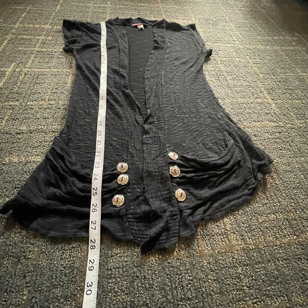 Saywhat? Womens S Black Sheer Knit Cap Sleeve Open Front Cardigan Vest USA Made - Picture 7 of 7